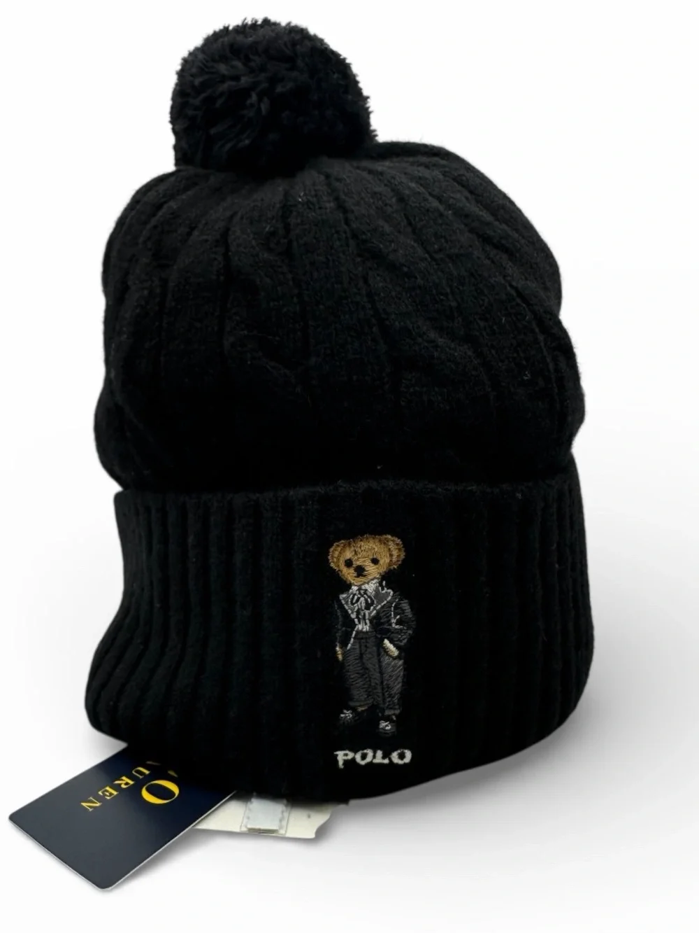 Polo Ralph Lauren Tuxedo Girl Bear Wool Beanie Pom Pom Hat NWT
